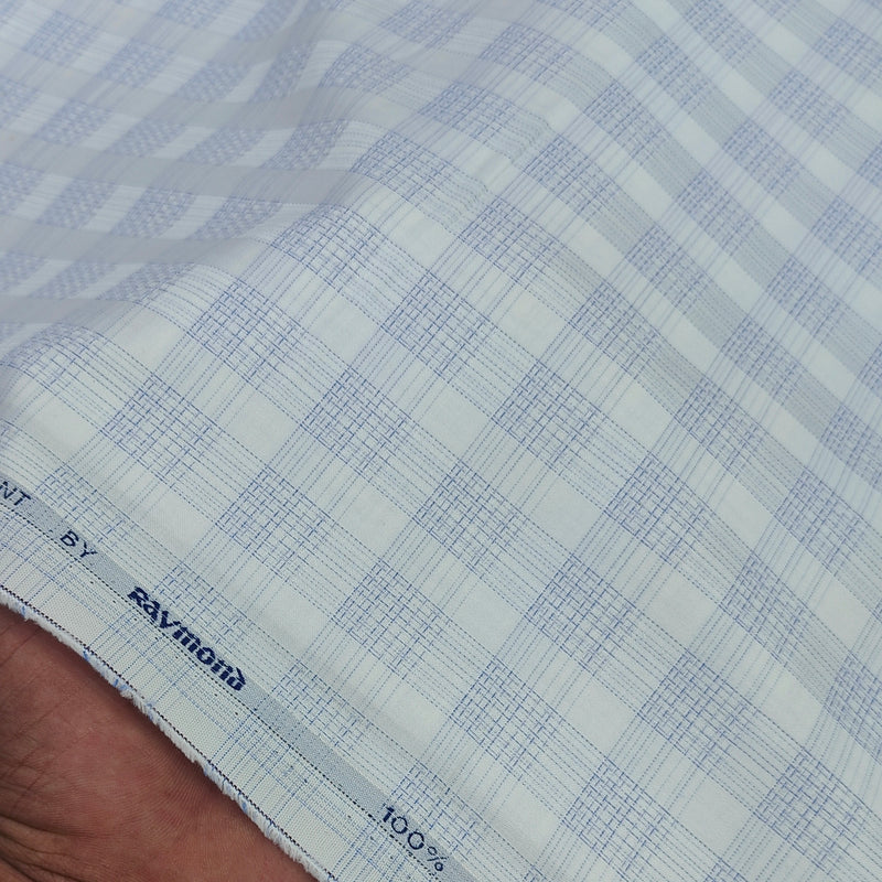 Shirt Fabric Raymond 100% Giza Cotton Premium Check Colour Blue N White