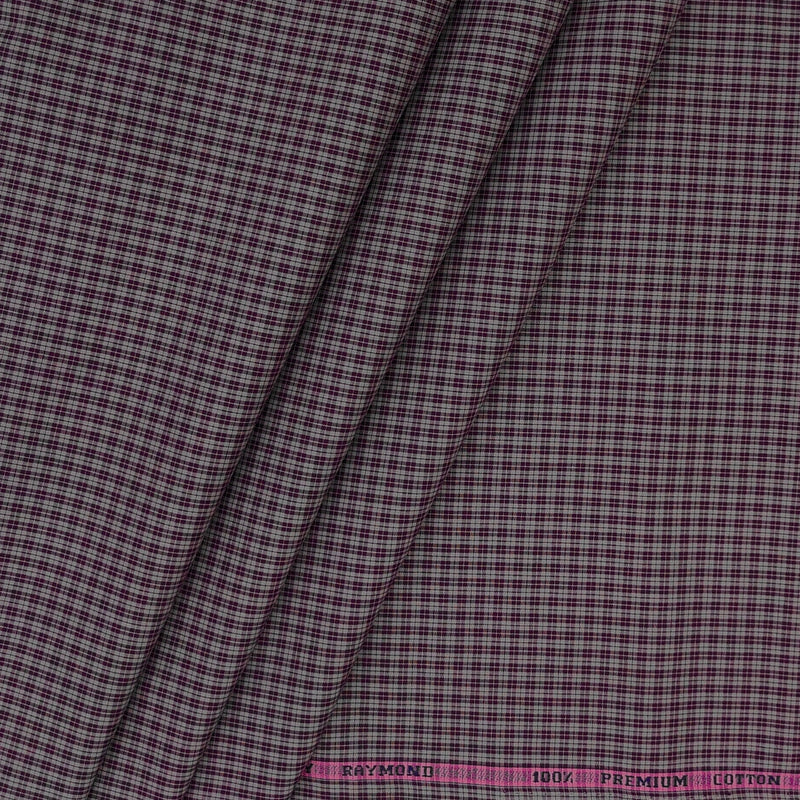 Shirt Fabric Raymond Premium Giza Small Cotton Check Colour Purplish Brown