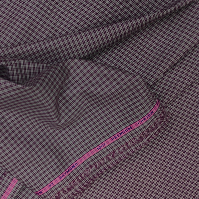 Shirt Fabric Raymond Premium Giza Small Cotton Check Colour Purplish Brown