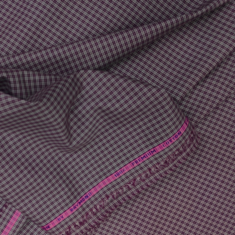 Shirt Fabric Raymond Premium Giza Small Cotton Check Colour Purplish Brown