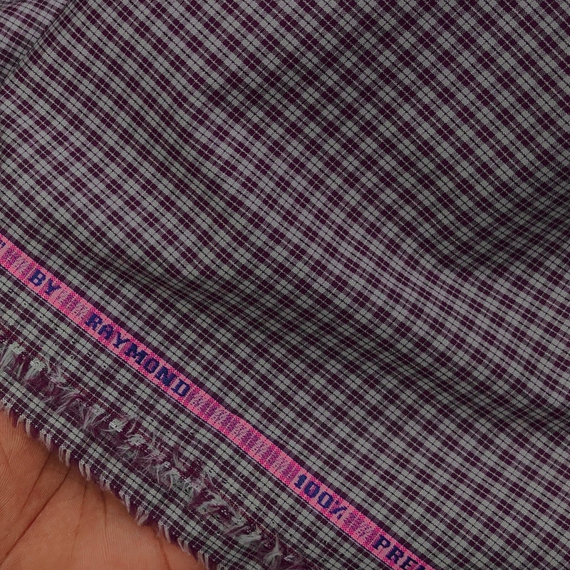 Shirt Fabric Raymond Premium Giza Small Cotton Check Colour Purplish Brown