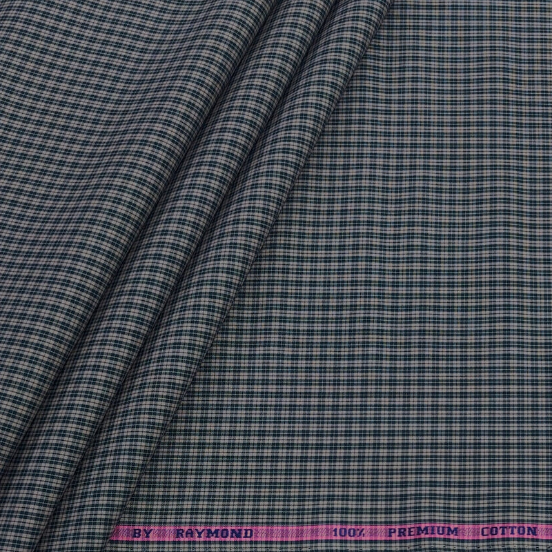 Shirt Fabric Raymond Premium Giza Small Cotton Check Colour Brownish Green