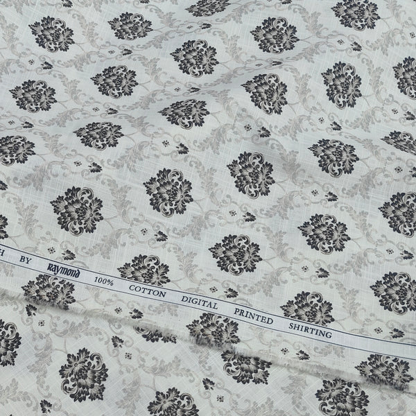 Shirt Fabric Raymond 100% Giza Cotton Digital Print With Linen Look Colour Ash White