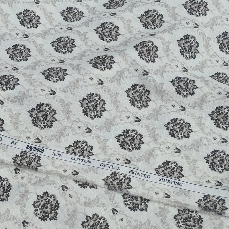 Shirt Fabric Raymond 100% Giza Cotton Digital Print With Linen Look Colour Ash White