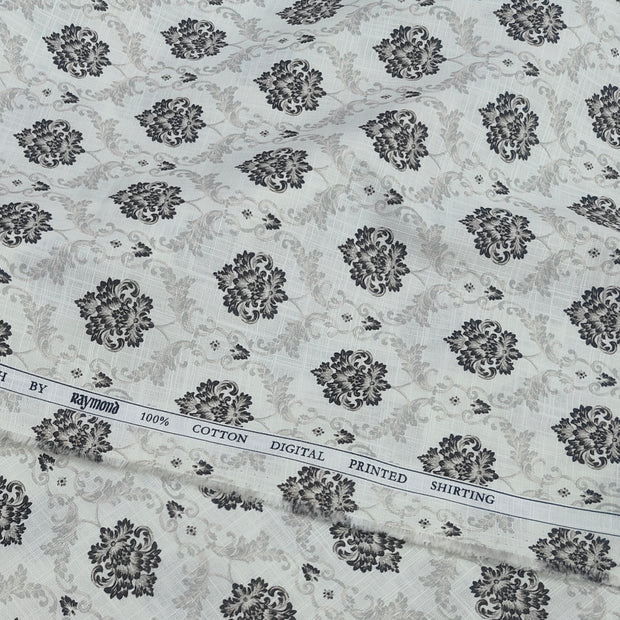 Shirt Fabric Raymond 100% Giza Cotton Digital Print With Linen Look Colour Ash White