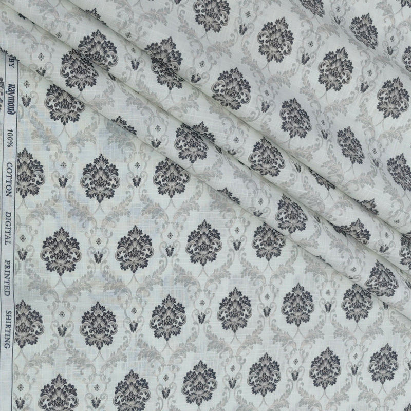 Shirt Fabric Raymond 100% Giza Cotton Digital Print With Linen Look Colour Ash White