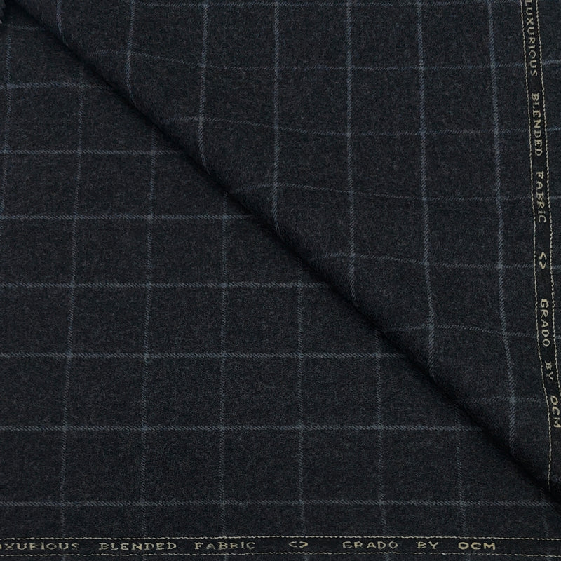 Tweed Blazer Fabric OCM Wool Blended Broad Check Colour Grey