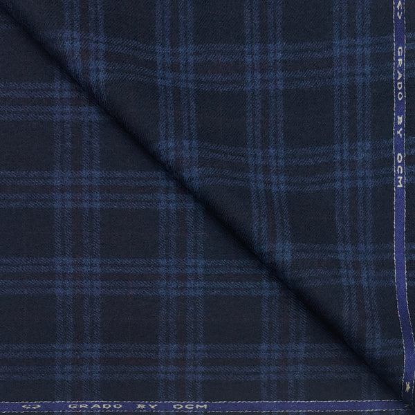 Tweed Blazer Fabric OCM Wool Blended Broad Check Colour Blackish Blue