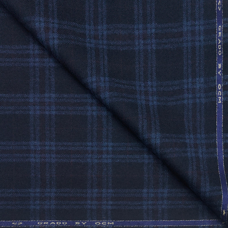 Tweed Blazer Fabric OCM Wool Blended Broad Check Colour Blackish Blue