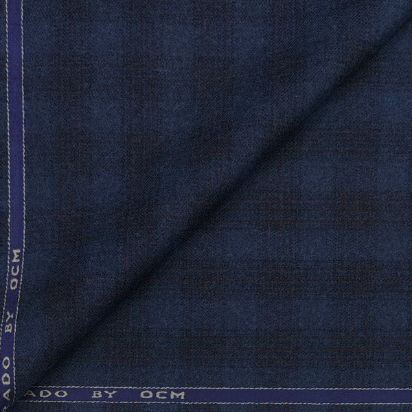 Tweed Blazer Fabric OCM Wool Blended Broad Check Colour Prussian Blue