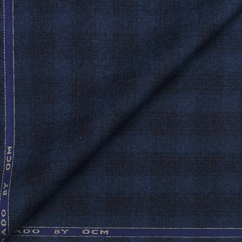 Tweed Blazer Fabric OCM Wool Blended Broad Check Colour Prussian Blue