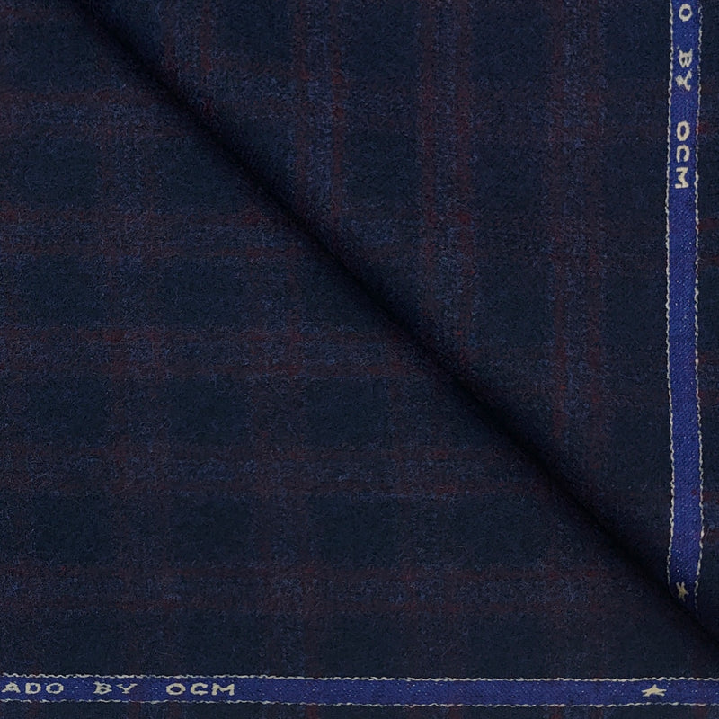 Tweed Blazer Fabric OCM Wool Blended Broad Check Colour Brownish Red N Dark Blue