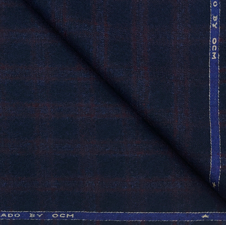 Tweed Blazer Fabric OCM Wool Blended Broad Check Colour Brownish Red N Dark Blue