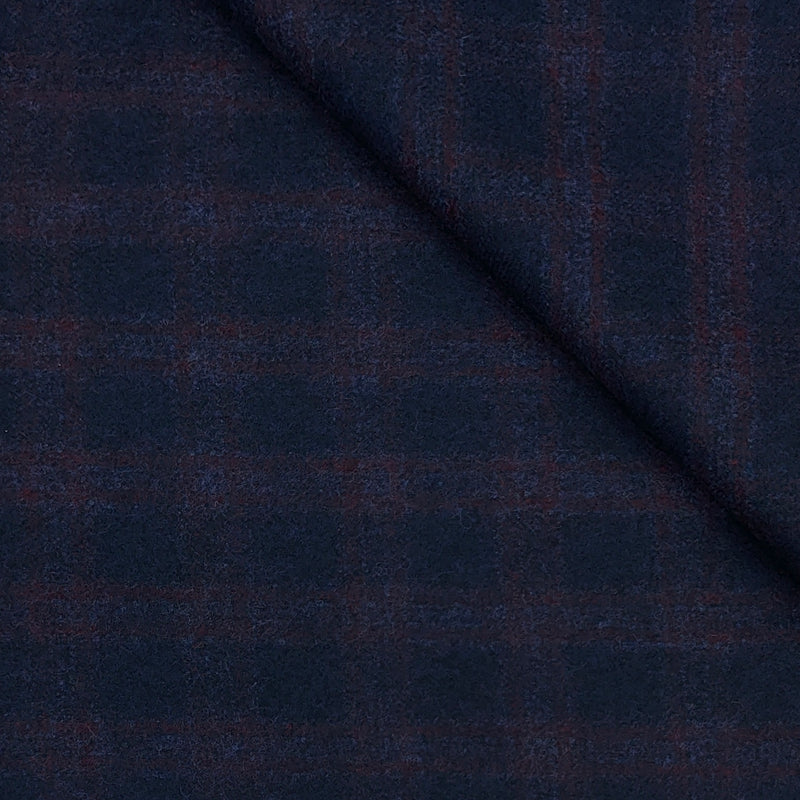 Tweed Blazer Fabric OCM Wool Blended Broad Check Colour Brownish Red N Dark Blue