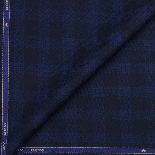 Tweed Blazer Fabric OCM Wool Blended Check Colour Dark Blue