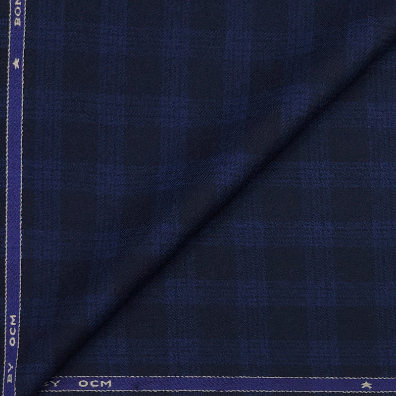 TWEED BLAZER FABRIC OCM WOOL BLENDED CHECK COLOUR DARK BLUE