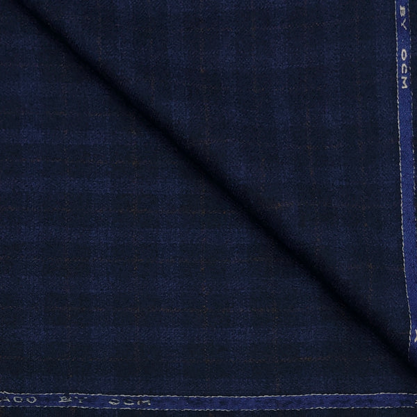Tweed Blazer Fabric OCM Wool Blended Check Colour Brown N Blue