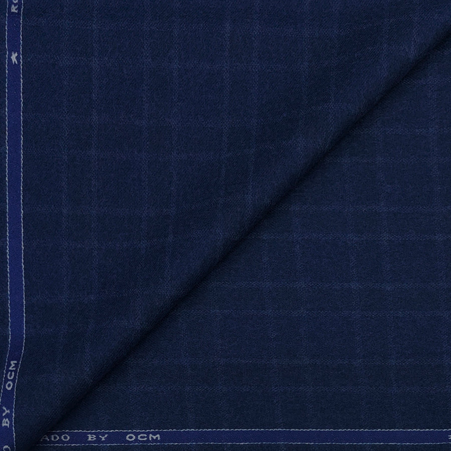 Tweed Blazer Fabric OCM Wool Blended Check Colour Classic Blue