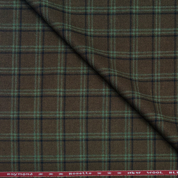 Tweed Blazer Fabric Raymond Wool Blended Broad Check Colour Greenish Brown