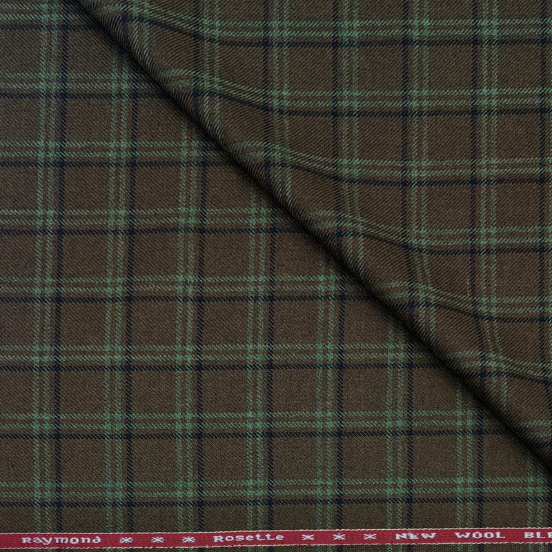 Tweed Blazer Fabric Raymond Wool Blended Broad Check Colour Greenish Brown