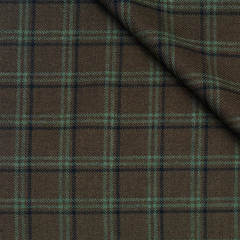 Tweed Blazer Fabric Raymond Wool Blended Broad Check Colour Greenish Brown