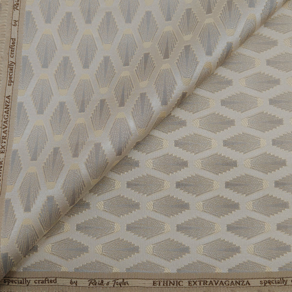 Reid & Taylor Jacquard Premium Bandhgala Fabric Colour Myst Cream