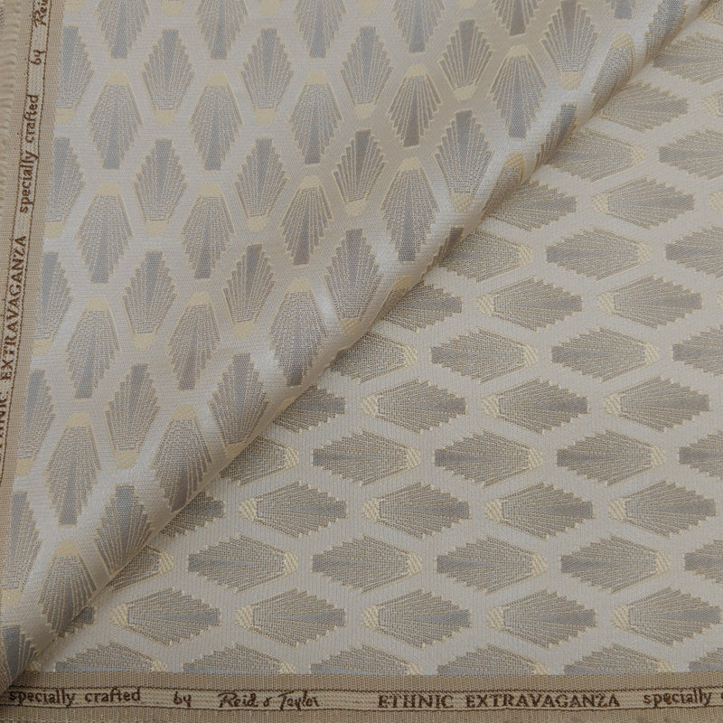 Reid & Taylor Jacquard Premium Bandhgala Fabric Colour Myst Cream