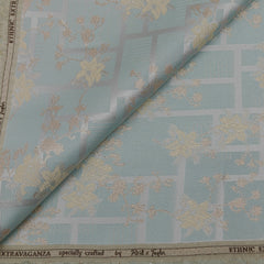 Reid & Taylor Jacquard Premium Bandhgala Fabric Colour Soft Sky Blue with Cream accent