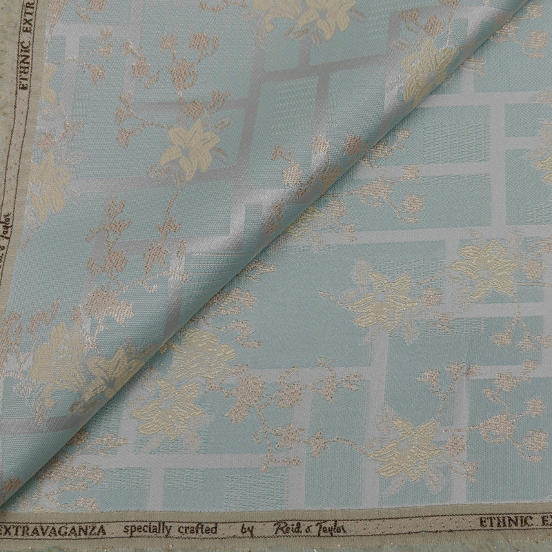Reid & Taylor Jacquard Premium Bandhgala Fabric Colour Soft Sky Blue with Cream accent
