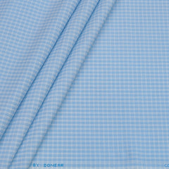 Shirt Fabric Donear Poly Cotton Wrinkle Free Check Colour Light Blue