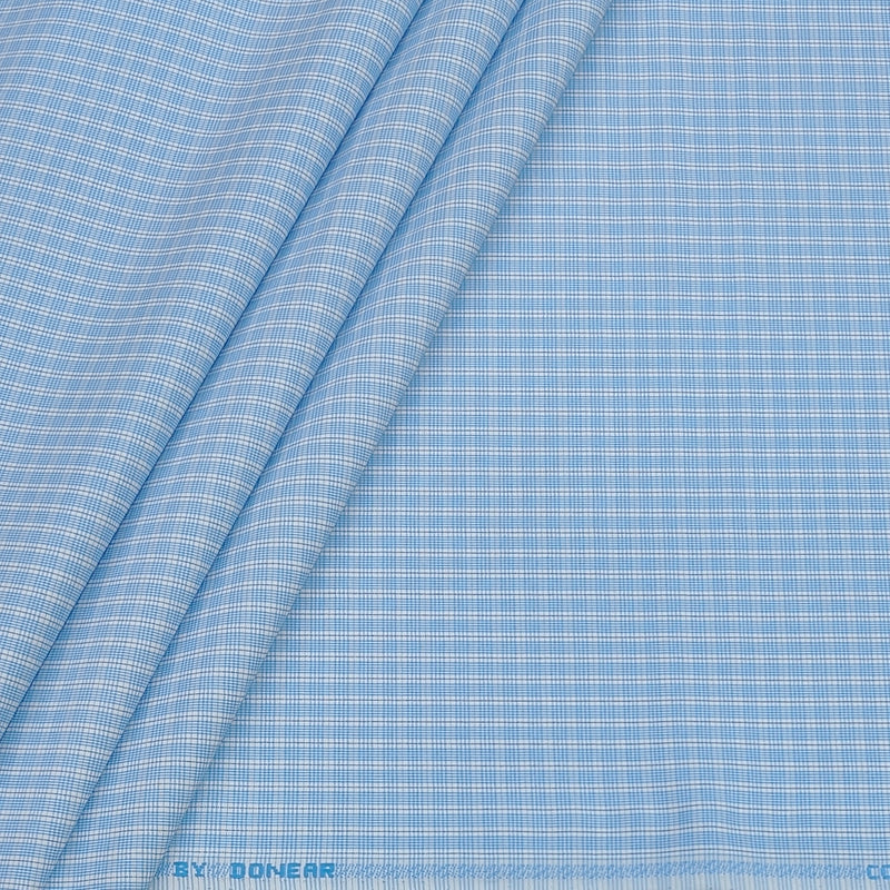 Shirt Fabric Donear Poly Cotton Wrinkle Free Check Colour Light Blue