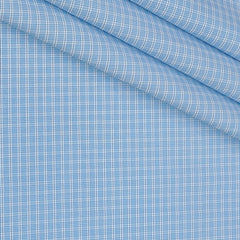 Shirt Fabric Donear Poly Cotton Wrinkle Free Check Colour Light Blue