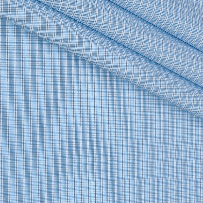 Shirt Fabric Donear Poly Cotton Wrinkle Free Check Colour Light Blue