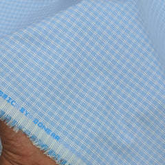 Shirt Fabric Donear Poly Cotton Wrinkle Free Check Colour Light Blue