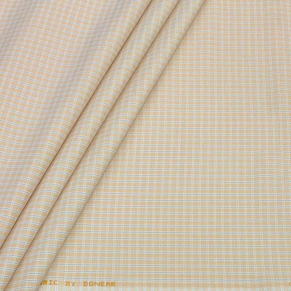 Shirt Fabric Donear Poly Cotton Wrinkle Free Check Colour Light Orange