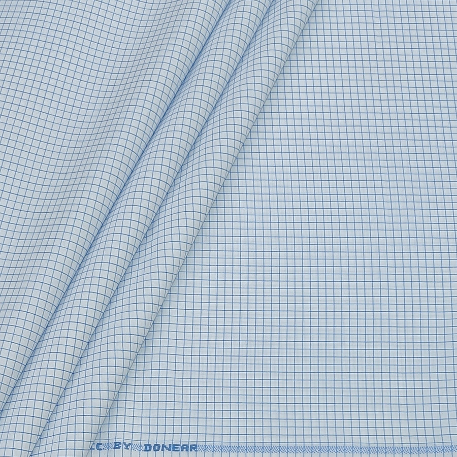 Shirt Fabric Donear Poly Cotton Wrinkle Free Small Check Colour Blue N White
