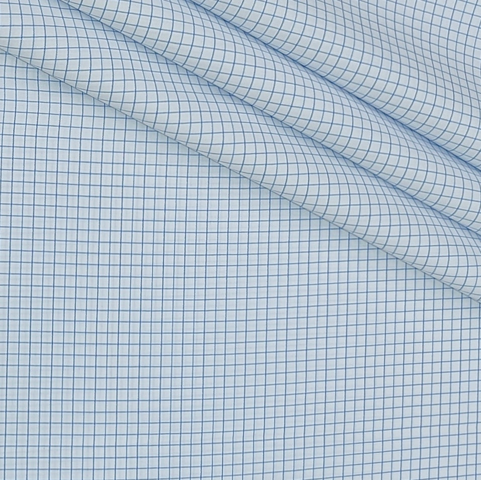 Shirt Fabric Donear Poly Cotton Wrinkle Free Small Check Colour Blue N White