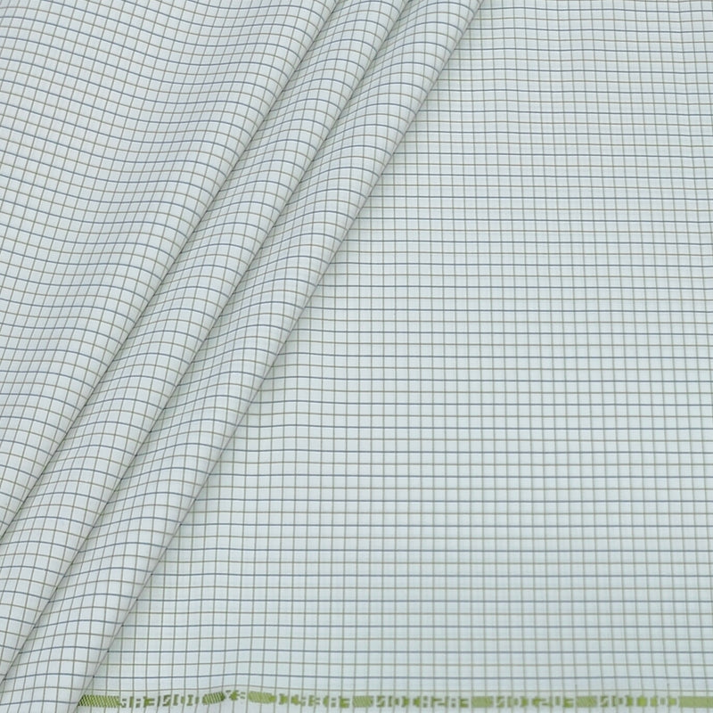Shirt Fabric Donear Poly Cotton Wrinkle Free Small Check Colour Green N White