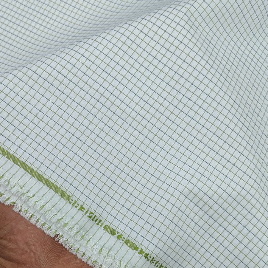 Shirt Fabric Donear Poly Cotton Wrinkle Free Small Check Colour Green N White