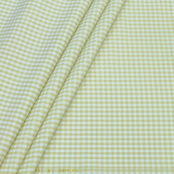 Shirt Fabric Donear Poly Cotton Wrinkle Free Check Colour Lemon Green