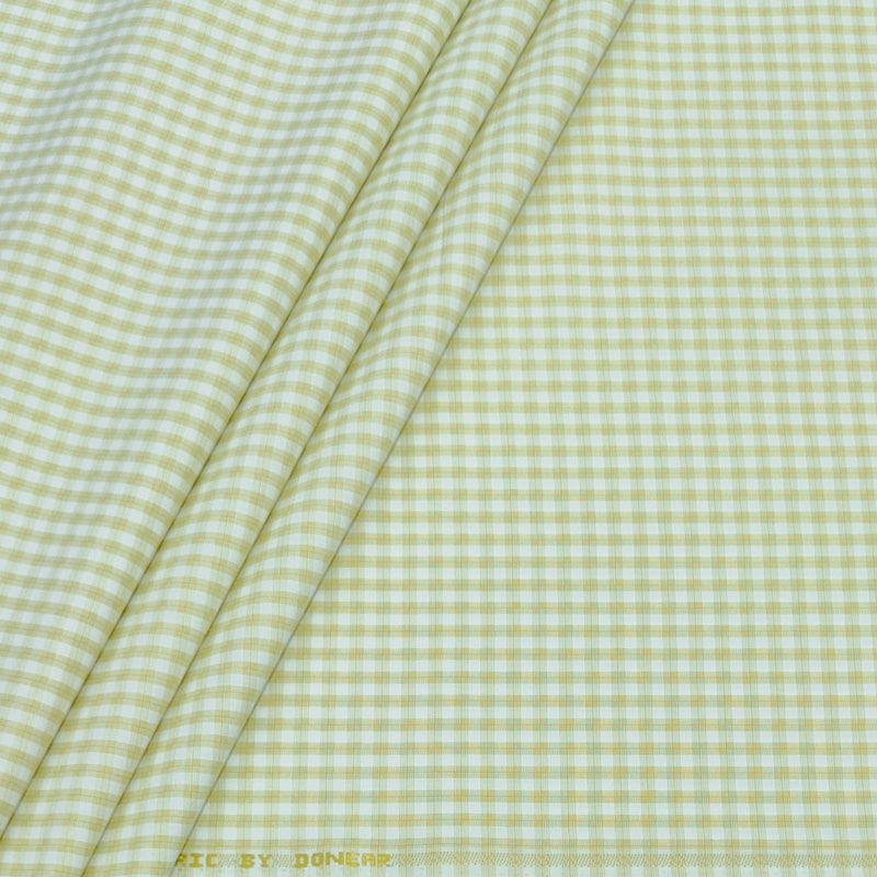 Shirt Fabric Donear Poly Cotton Wrinkle Free Check Colour Lemon Green