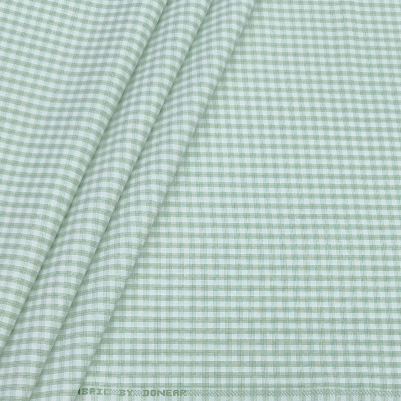 Shirt Fabric Donear Poly Cotton Wrinkle Free Check Colour Light Green