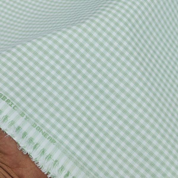 Shirt Fabric Donear Poly Cotton Wrinkle Free Check Colour Light Green