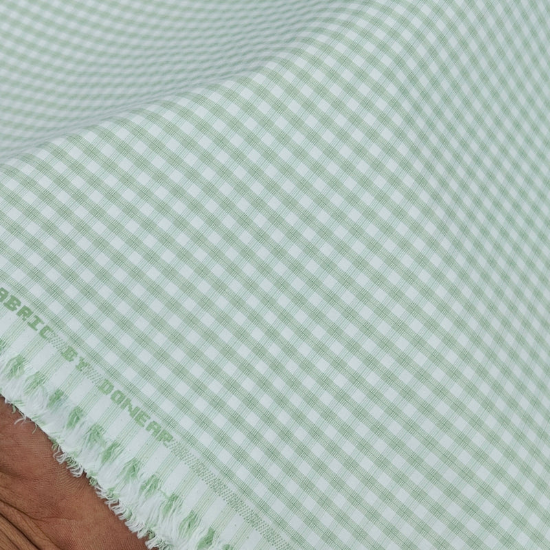 Shirt Fabric Donear Poly Cotton Wrinkle Free Check Colour Light Green