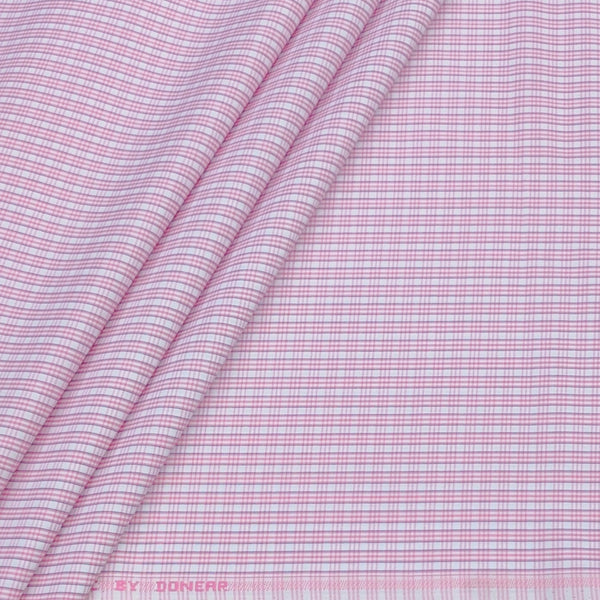 Shirt Fabric Donear Poly Cotton Wrinkle Free Check Colour Blossom Pink