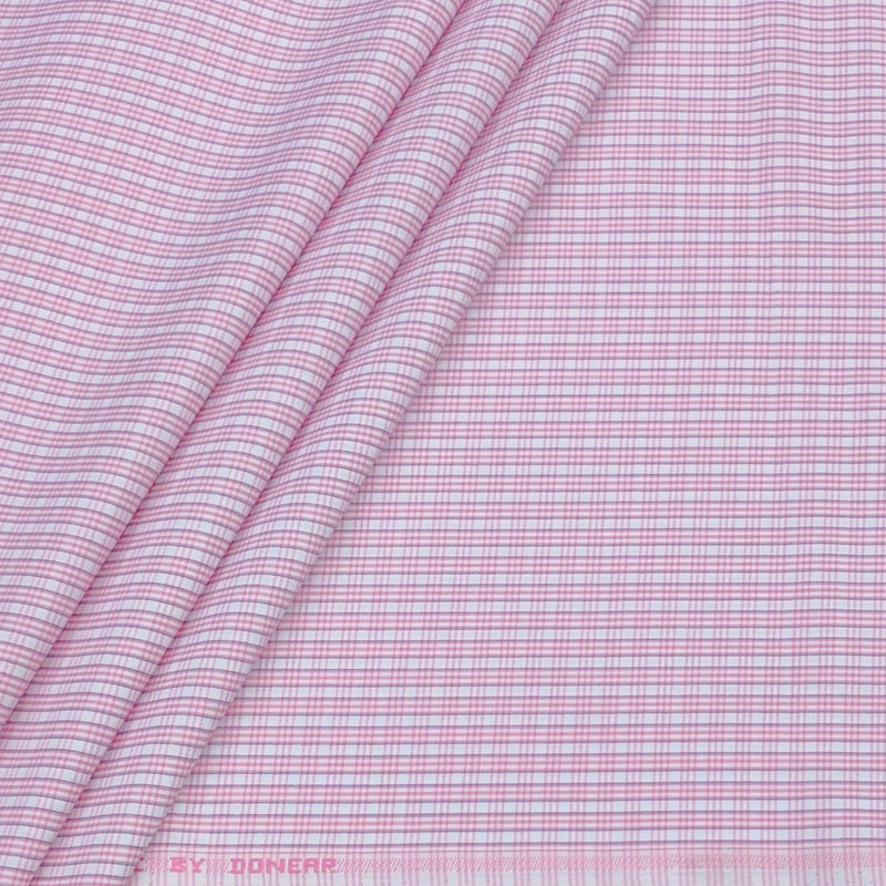 Shirt Fabric Donear Poly Cotton Wrinkle Free Check Colour Light Pink