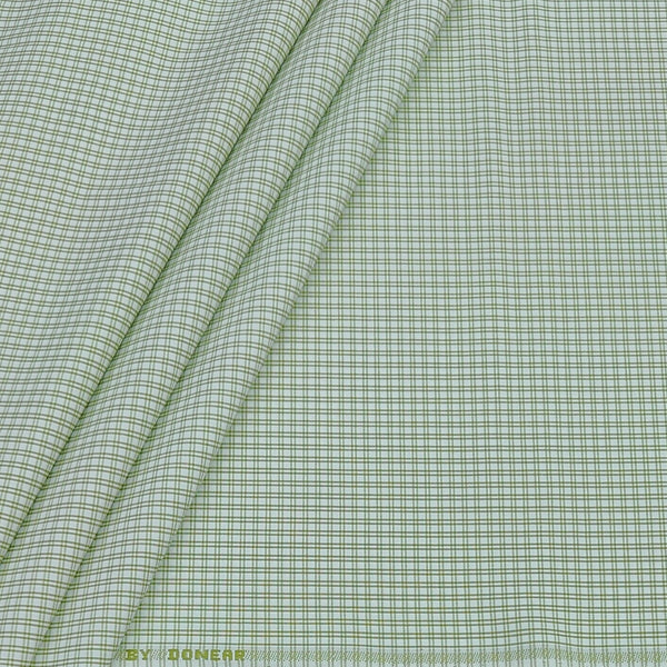 Shirt Fabric Donear Poly Cotton Wrinkle Free Small Check Colour Pale Green