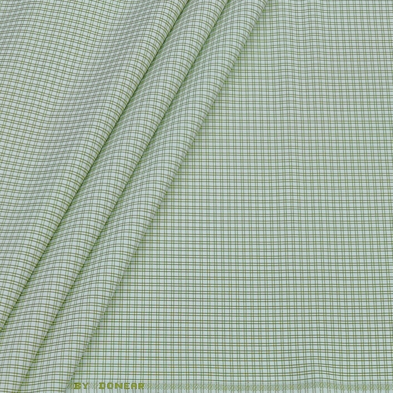 Shirt Fabric Donear Poly Cotton Wrinkle Free Small Check Colour Pale Green