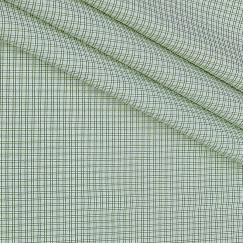 Shirt Fabric Donear Poly Cotton Wrinkle Free Small Check Colour Pale Green