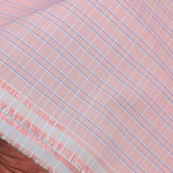 Shirt Fabric Donear Poly Cotton Wrinkle Free Check Colour Salmon Pink